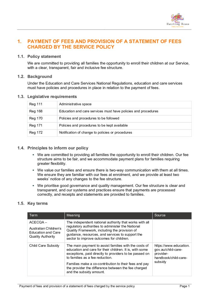 thumbnail of Payment of fees and provision of a statement of fees charged by the service